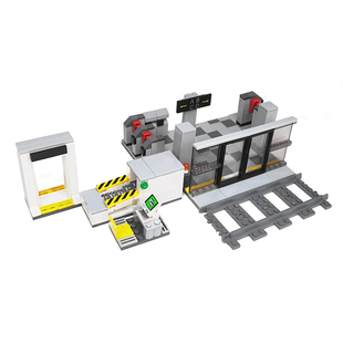 小颗粒积木MOC地铁车站场景拼装城市交通扩展人行闸口行李安检机