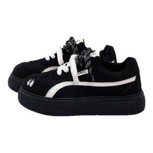 环球厚底德训鞋女款2025新款夏季透气女鞋百搭休闲黑色板鞋子女款