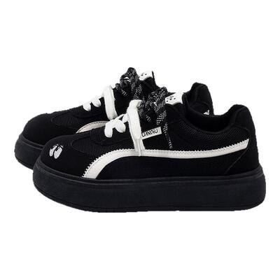 环球厚底德训鞋女款2025新款夏季透气女鞋百搭休闲黑色板鞋子女款