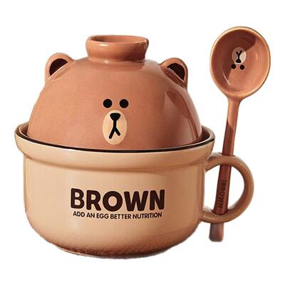 LINE FRIENDS陶瓷泡面碗上班族学生宿舍家用方便面汤碗带盖高颜值