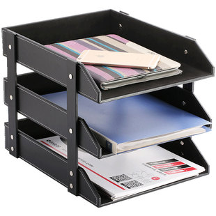 创意皮质桌面文件夹收纳盒A4纸杂志架办公用品多层资料文件置物架