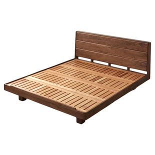 北美黑胡桃木悬浮床北欧全实木双人床现代简约1.5米1.8米卧室家具