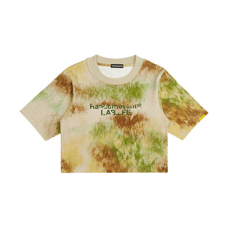 联名款Randomevent x LABLFE SS23苔藓字母图案短款短袖T恤 女款
