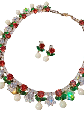 繁花仙女彩虹宝石珍珠项链 塔希提 镀18K金 花朵锆石贝珠耳环套装