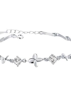 银镀金莫桑石四叶草手链