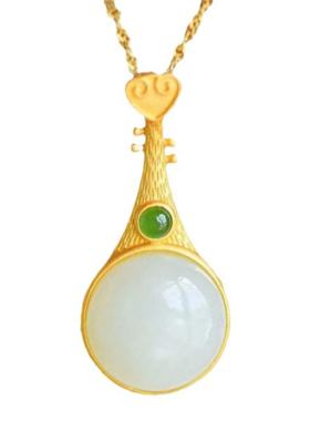 琵琶白玉古典风宫廷风优雅银镶玉