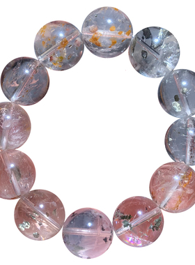 天然冰透胶花闪灵单圈手串黄铁矿