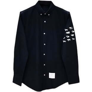 tb衬衫男士牛津纺休闲小动物刺绣长袖潮流男女情侣同款免烫衬衣潮