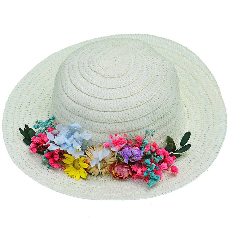亲子花艺礼帽草编帽永生花遮阳帽