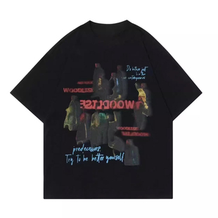 NECOYEP 2025美式复古潮牌虚幻人像印花短袖T恤情侣宽松打底上衣