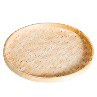 手工竹簸箕竹编制品篮农家托盘竹筛子圆家用装饰绘画竹编盘幼儿园