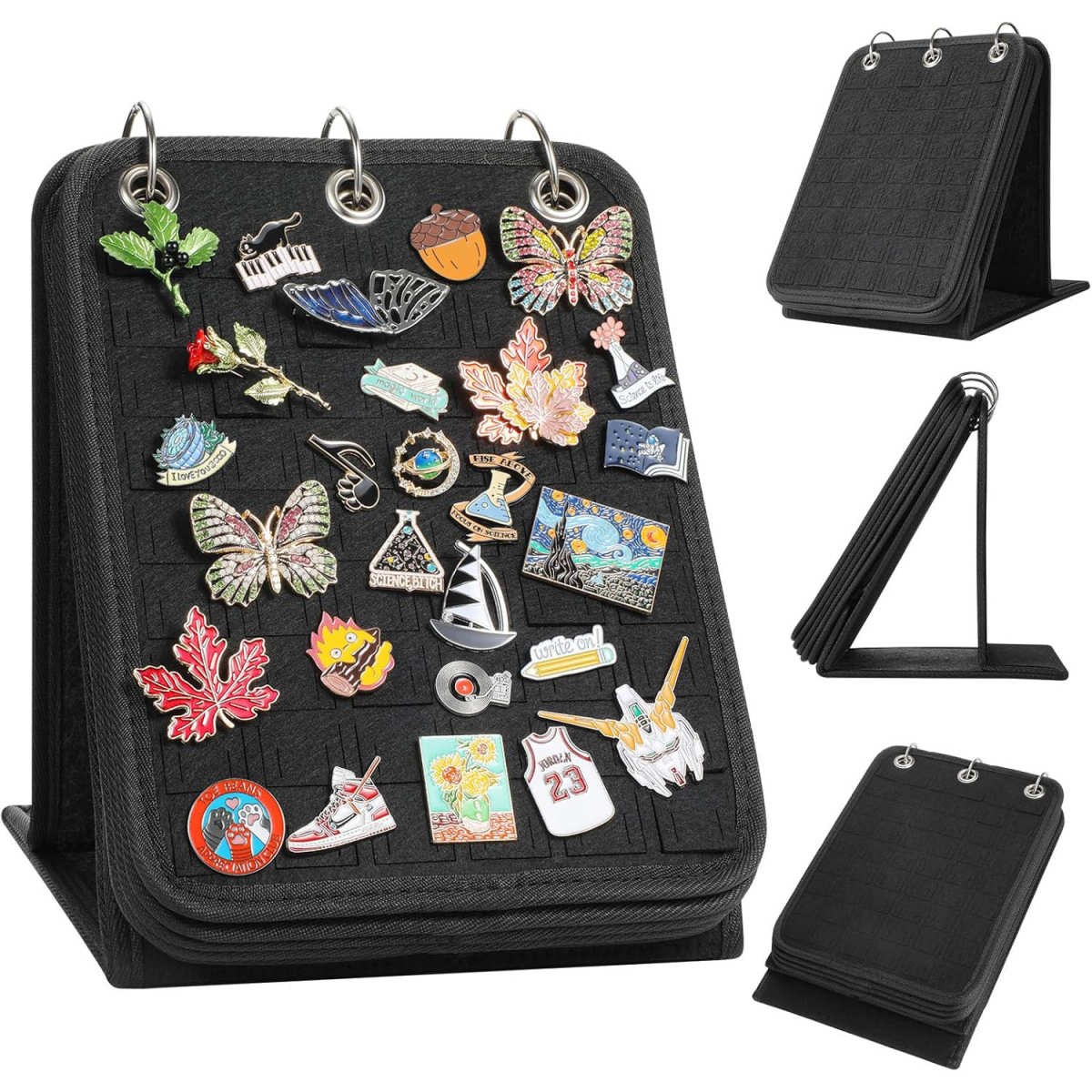 跨境五页毛毡徽章展示架吧唧收纳包别针活页收藏胸针饰品桌面摆件