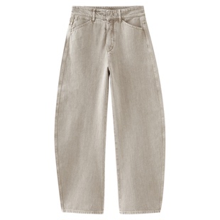 水云间卡其色弯刀香蕉裤女复古做旧牛仔镰刀长裤子纯棉2026春新款