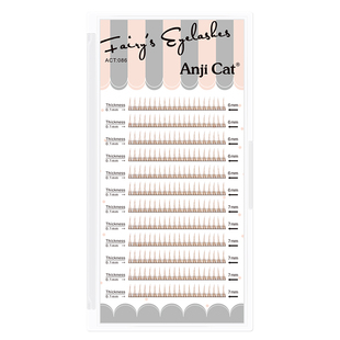 anjicat焦糖色猫耳下睫毛A型仙子棕色假睫毛6/7mm混合装