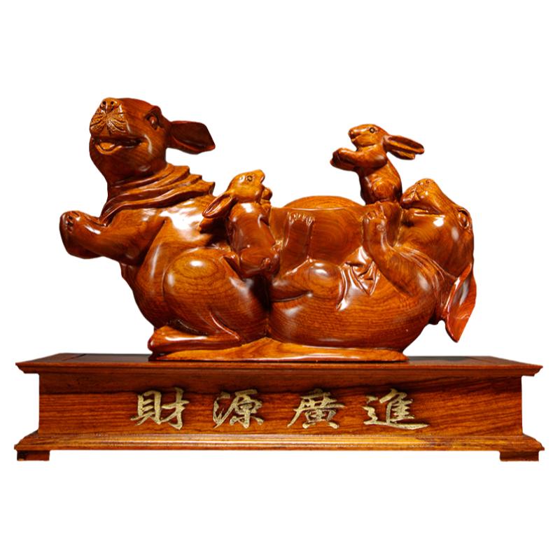 雕刻木质工艺品兔子摆件