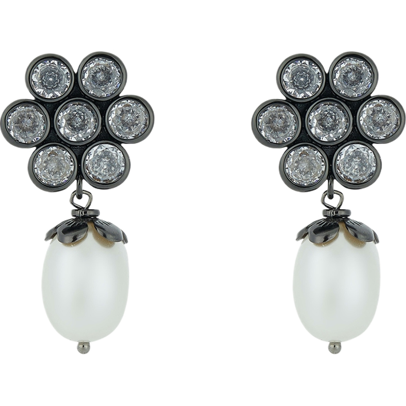 【折扣】SHRIMPS 女士锆石人造珍珠银色花型耳环