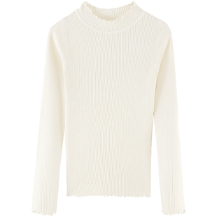 慕兔半高领内搭针织打底衫女2026春季新款洋气木耳边修身长袖上衣