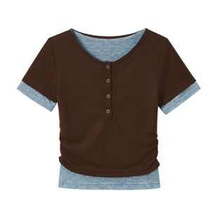 MURUA26夏季新品叠穿风亨利领假两件短袖T恤上衣女款012632701401