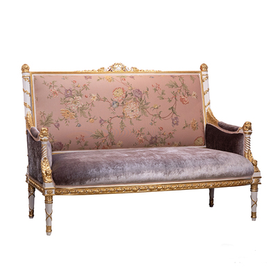 【卡梅奥】茱莉安法式榉木重工雕刻布艺特惠沙发粉紫色小户型