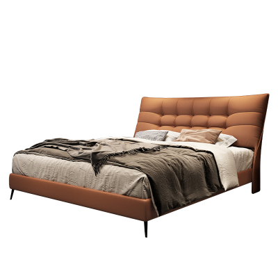 意式极简真皮床主卧大床高端大气