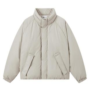 流石男装个性哑光PU皮短款羽绒服男2025年冬季新款立领白鸭绒外套