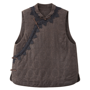 布小匠原创设计柞蚕丝提花香云纱花边夹棉马甲女2025新款中式马夹