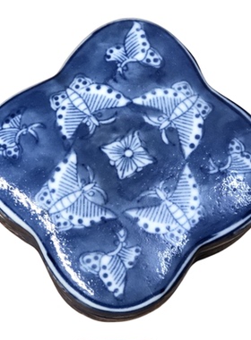 80年代老瓷手绘青花五彩烟灰缸