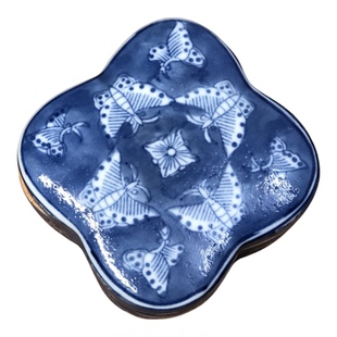 【老库存】茶室装饰摆设烟灰缸 80年代老瓷器 手绘青花五彩小瓷盒