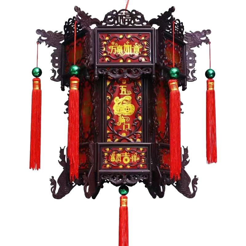 中式仿古灯笼LED发光旋转走马灯吊灯阳台新年装饰走廊灯六角灯笼