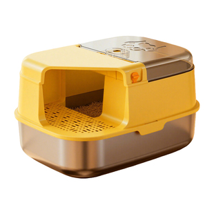 不锈钢猫砂盆封闭式猫厕所超大号60cm防外溅走廊式带盖加高防臭