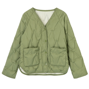 布景短款羽绒服女2025年冬季新品简约v领宽松白鸭绒休闲外套5565