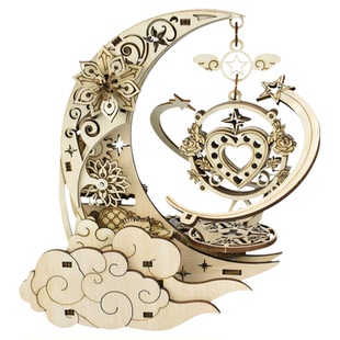 小月亮八音盒音乐盒DIY手工3D立体拼图木质拼装模型女生日礼物