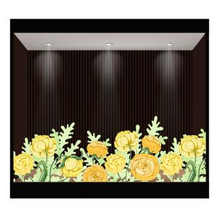 春夏季花朵主题装饰贴画静电玻璃门贴纸店铺落地橱窗美化双面贴膜