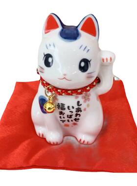 陶瓷染锦铃铛项圈福猫摆件