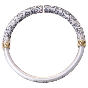 足银9999如意金箍棒纯银手镯男女款大码手工复古文艺祥云纹银手环