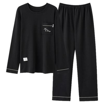 男士睡衣春秋季2025新款纯棉可外穿长袖黑色高级感大码家居服秋冬