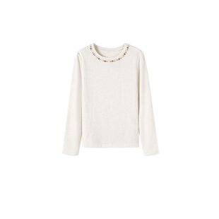 YBAI/亦白 2026春季新款简约时尚圆领织带花边长袖休闲T恤上衣女