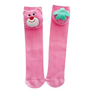 粉色草莓熊儿童袜子秋冬款亲子袜宝宝中长筒袜纯棉女童白色堆堆袜
