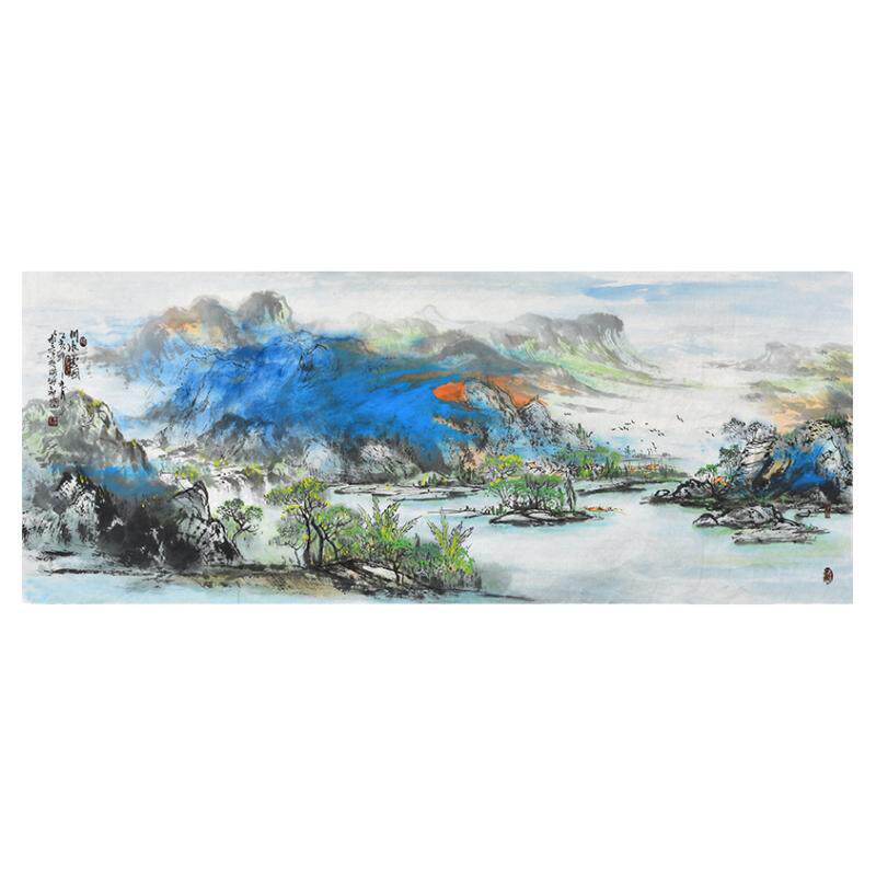 美协名家纯手绘国画泼彩山水画真迹 客厅会议室茶楼大堂装饰挂画