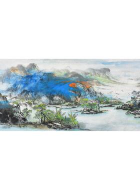 美协名家纯手绘国画泼彩山水画真迹 客厅会议室茶楼大堂装饰挂画