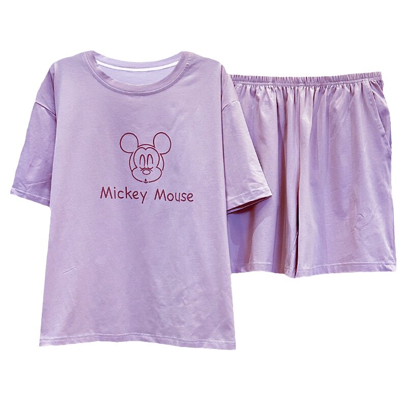 睡衣女款夏季短袖纯棉薄款可爱卡通大码宽松休闲家居服套装可外穿