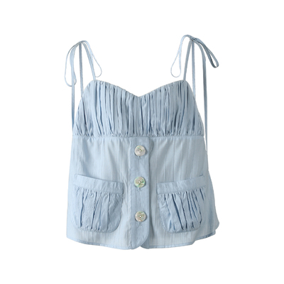 【蓝风玲】Magyann设计师原创2025夏对称口袋系带皱纱背心吊带女