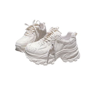 真皮版~欧货系带厚底松糕小个子7cm老爹鞋运动鞋小白鞋超高跟女鞋