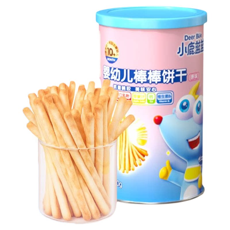 小鹿蓝蓝婴幼儿棒棒手指饼干宝宝零食炭烧棒磨牙辅食草莓牛奶味