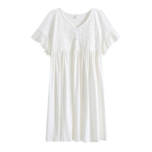 女士白色睡裙女纯棉法式宫廷风睡衣短袖长款高级感女款公主风长裙