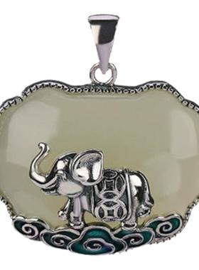 祥云如意小象吊坠s925银景泰蓝复古做旧民族风新中式国潮项坠挂件