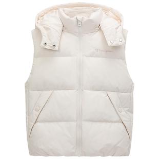 Champion冠军男女童25年新款新年红色加厚连帽羽绒马甲外套冬季