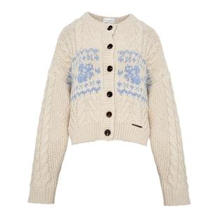 孔雪儿同款 Kroche 羊毛混纺 小火龙绞花针织开衫圣诞新年毛衣