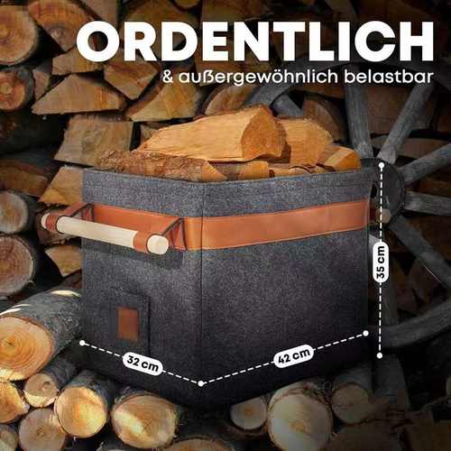 亚马逊新款毛毡木柴包收纳火柴筐可折叠提手皮革加固包