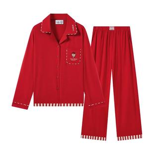TeenieWeenie小熊睡衣女士2025新款红色新年纯棉情侣家居服套装男